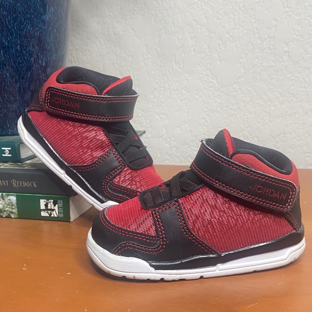 Jordan Baby 90s Fight Club Red and Black Mid-Top Sneakers with Velcro Strap